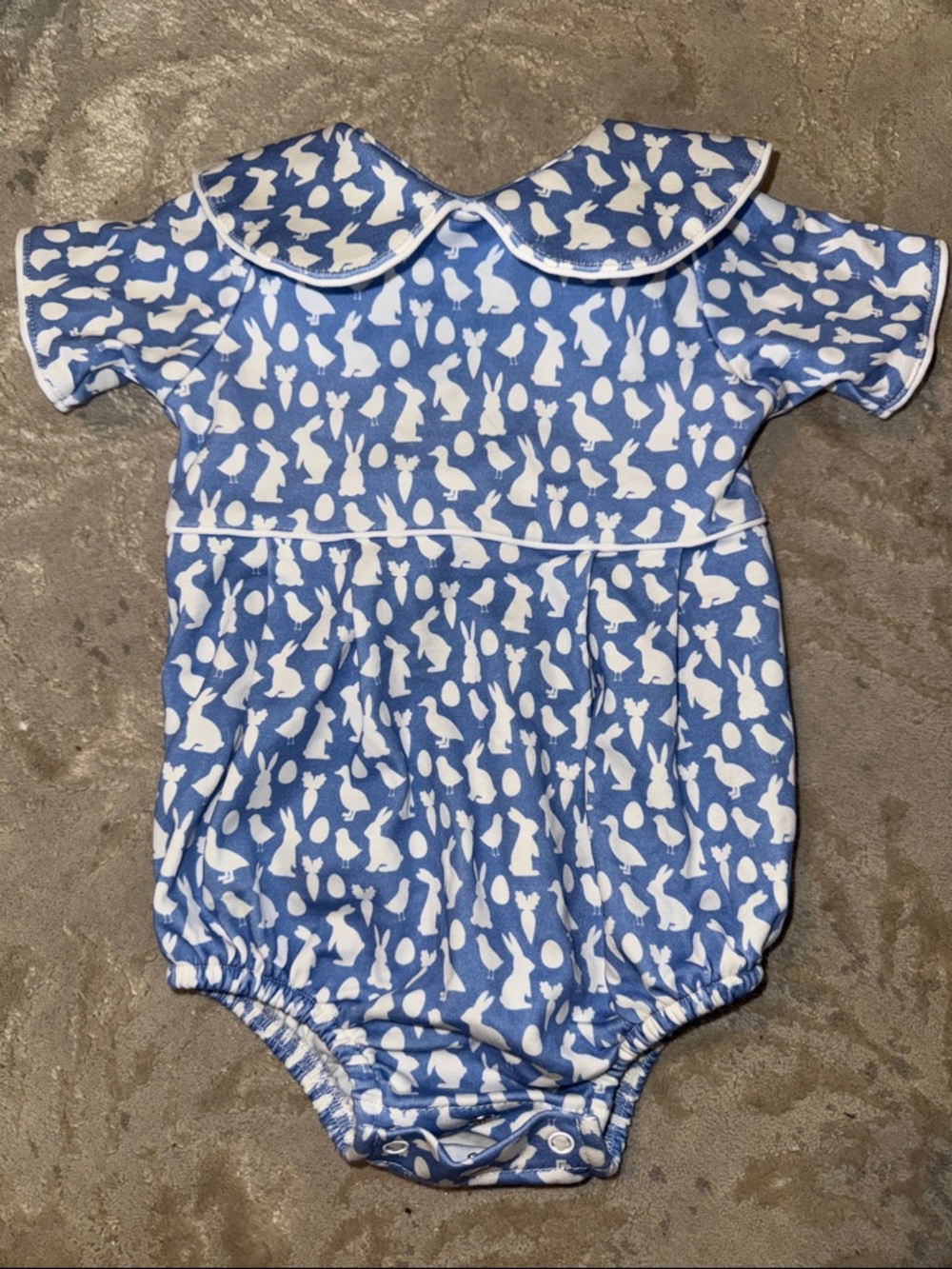 Blue Bunny-Print Baby One-Piece with Peter Pan Collar